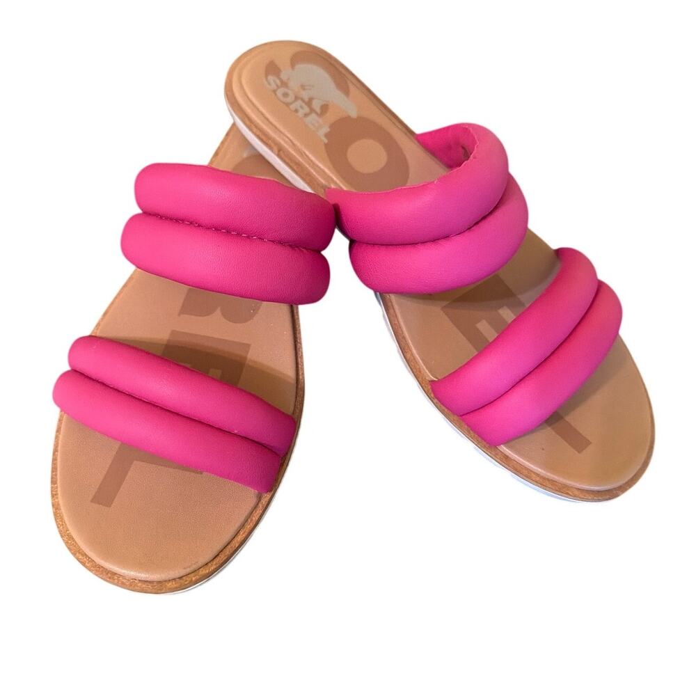 Sorel Ella Puff Slide Sandals Womens Size 9.5 Pink Fuchsia Fizz Summercore Beach